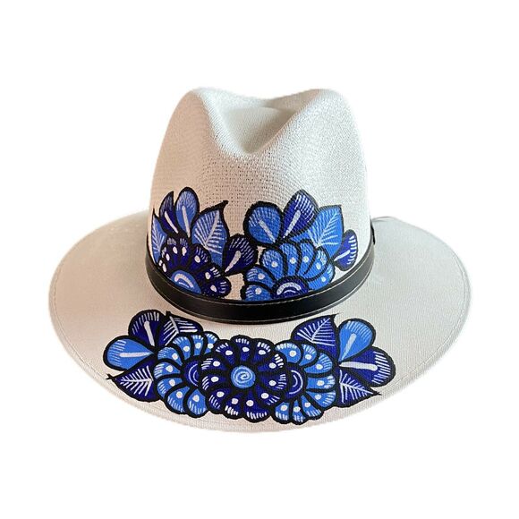 MEXICAN Artisanal Hat Hand Painted Fedora Floral Sombrero Panama Bohemian Large main image 5